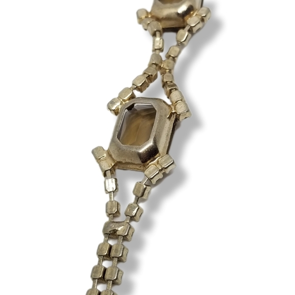 VINTAGE 1950s SPARKLING AMBER COLOR AUSTRIAN CRYSTAL & GOLDTONE BRACELET - Picture 10 of 12